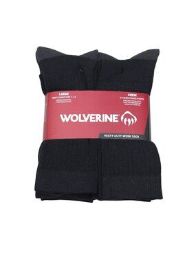 Wolverine Mens 8 Pairs Crew Heavy Duty Work Socks Large Shoe Size 7-12 Black